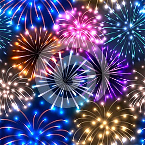 Seamless pattern with colorful fireworks