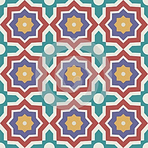 Seamless pattern from colorful floral Moroccan, Portuguese tiles, Azulejo, ornaments.