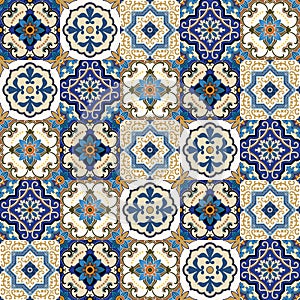 Seamless pattern from colorful floral Moroccan, Portuguese tiles, Azulejo, ornaments.