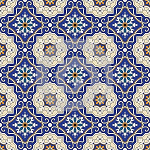 Seamless pattern from colorful floral Moroccan, Portuguese tiles, Azulejo, ornaments.