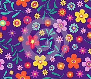 Seamless Pattern with Colorful Flowers for Blossom Background Concept Illustration