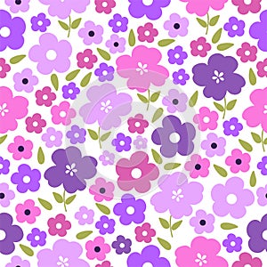 Seamless pattern with colorful flowers. Cute hand drawn floral pattern for your fabric, summer background, wallpaper, backdrop,