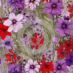 Seamless pattern with colorful flowers, floral background