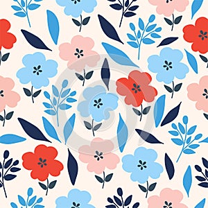 Seamless pattern with colorful flowers. Hand drawn floral pattern for your fabric