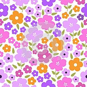 Seamless pattern with colorful flowers. Hand drawn floral pattern for your fabric, summer background, gift paper, wallpaper,