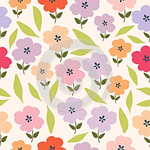 Seamless pattern with colorful flowers. Hand drawn floral pattern for your fabric, summer background, gift paper, wallpaper,