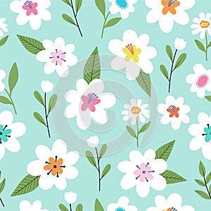 Seamless pattern with colorful flowers. Hand drawn floral pattern for your fabric, summer background, gift paper, wallpaper,