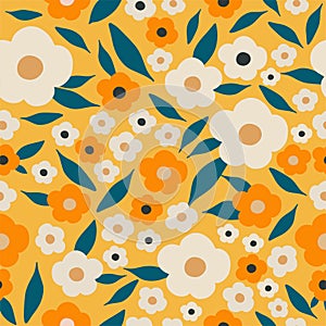 Seamless pattern with colorful flowers. Hand drawn floral pattern for your fabric, summer background, gift paper, wallpaper,