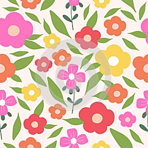 Seamless pattern with colorful flowers. Hand drawn floral pattern for your fabric, summer background, wallpaper, backdrop, textile