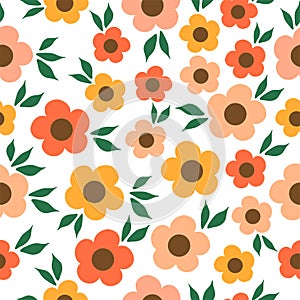 Seamless pattern with colorful flowers. Hand drawn floral pattern for your fabric, summer background, wallpaper, backdrop, textile