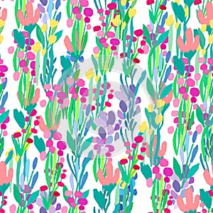 a seamless pattern of colorful flowers and leaves on white background