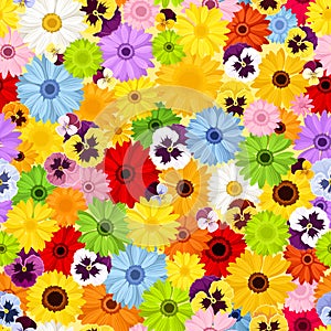 Seamless pattern with colorful flowers. Vector illustration.