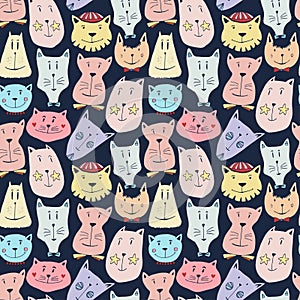 Seamless pattern with colorful funny cats. Textile pattern, wrapping paper vector illustration.