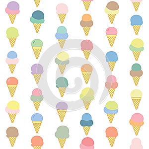 Seamless pattern of colorful ice creams with waffle cone in flat style. ready to use for cloth, textile, wrap and other