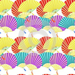 Seamless pattern colorful Japanese fan. vector illustration