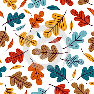 Seamless pattern with colorful leaves.