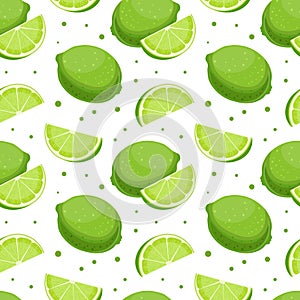 Seamless pattern, colorful limes with slices on a white background. Fruit background, textile vector