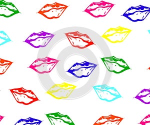 Seamless pattern of colorful lips with white glare