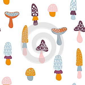 Seamless pattern with colorful mushrooms. Autumn background. Perfect for fabric,textile. Creative Vector background