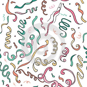 Seamless pattern of colorful party serpentine on white background