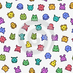 Seamless Pattern of Colorful Pixel Art Monsters