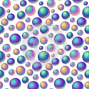 Seamless pattern colorful round shining nacre balls isolated on white background. Beautiful abstract luxury light sphere.