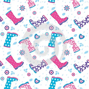 Seamless pattern with colorful rubber boots