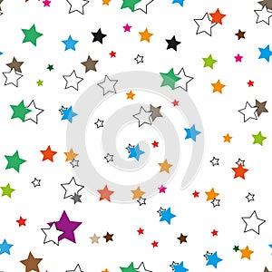 Seamless pattern, colorful stars background, pastel colors on white