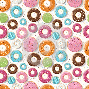 Seamless pattern with colorful tasty glossy donuts