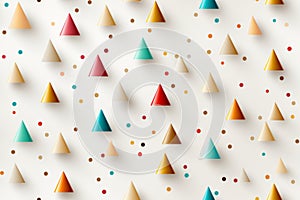seamless pattern with colorful triangles and dots on a white background