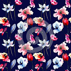 Seamless pattern with Colorful wild flowers