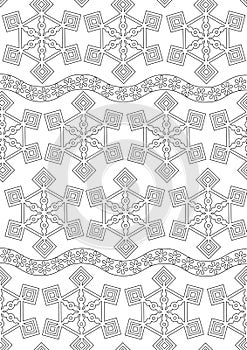 Christmas seamless pattern or coloring page with snowflakes as texture, outline vector stock illustration with colorless snow or