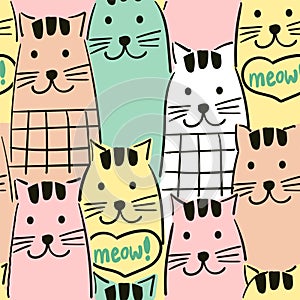 Seamless pattern with colourful cats. Vector background