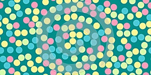Seamless pattern with colourful dots on blue, birthday or holiday background, vector