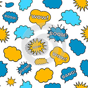 Seamless pattern comic speech bubbles in pop art style