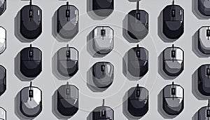 Seamless Pattern of Computer Mice on Gray Background