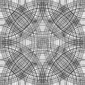 Seamless pattern with concentric circles. Black-white background scheme with arcs. Abstract texture