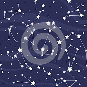 Seamless pattern with constellations. Space background with stars