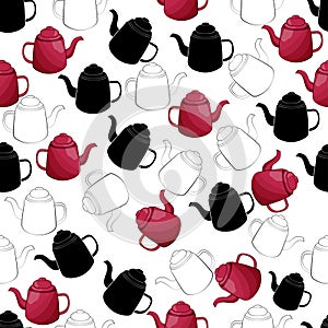 seamless pattern of contour and colored teapots photo