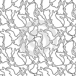 Seamless pattern with contour drawing of rabbits.