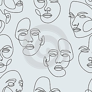 Seamless pattern with the contours of female faces. Design suitable for decor, wallpaper, wrapping paper, textiles, factories