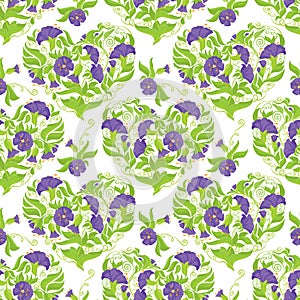 Seamless pattern - Convolvulus Flowers hearts on white background. Spring or summer floral design. photo