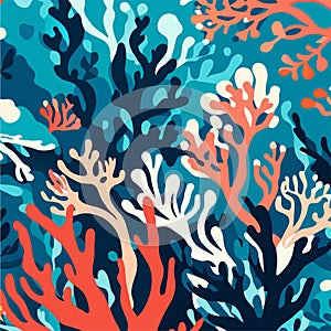 Seamless pattern with corals. Underwater background. Vector illustration AI Generated
