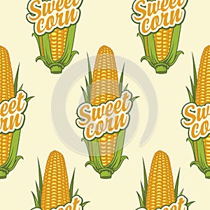 Seamless pattern with corn cobs and inscriptions