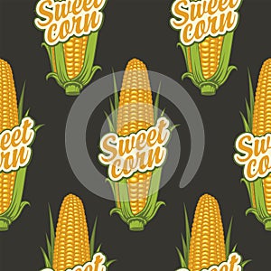 Seamless pattern with corn cobs and inscriptions