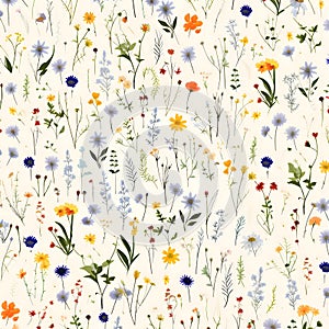 Seamless pattern with cornflowers and wildflowers