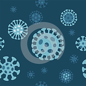 Seamless pattern of Coronavirus CoV under a microscope. Flat illustration