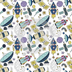 Seamless pattern with cosmos doodle illustrations. photo