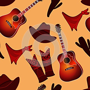 Seamless pattern with country music elements.