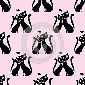 Seamless pattern Couple of lovers of cats